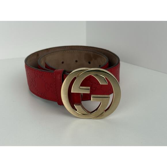 Gucci GG Gold Buckle Red Guccissima Monogram Leather Belt 90 cm - Picture 1 of 7